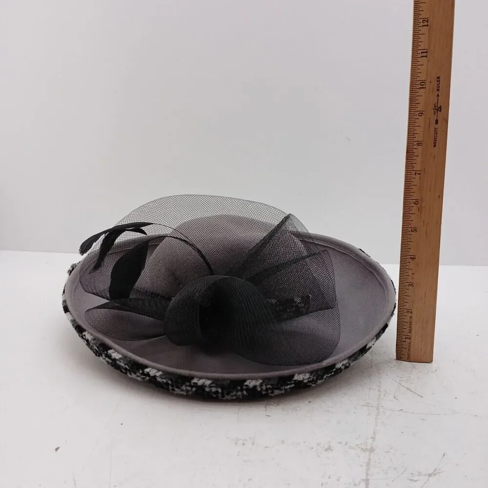 Fascinator Headpiece Hat Wedding Fashion Cap W/ Feathers and netting 100% Wool